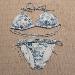 Victoria's Secret Blue and White Floral Triangle Bikini